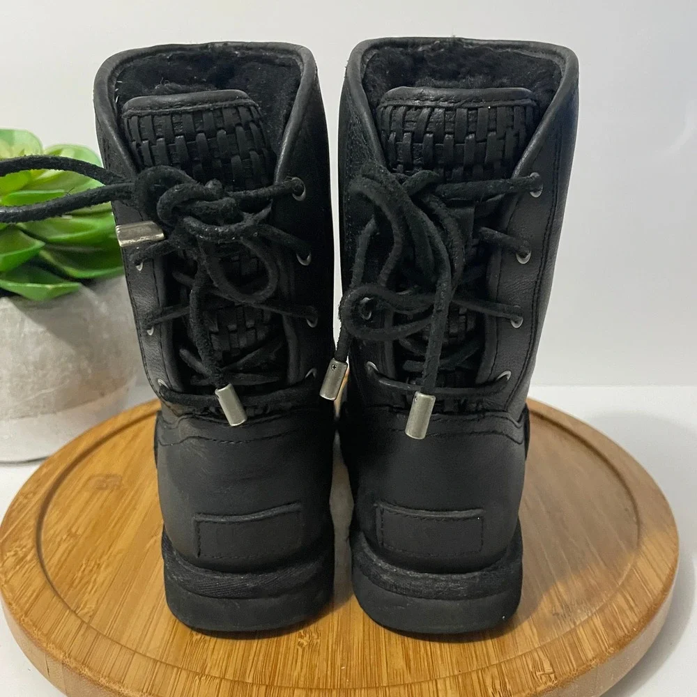 UGG Australia Bailey Bow II Black Leather Bootie Women’s Shearling‎ Ankle Boot